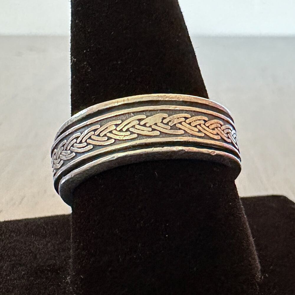 Vtg Mens Celtic Spinner Ring Sterling Silver Braided 90s Fashion 925 Size 10.25 - Picture 3 of 12